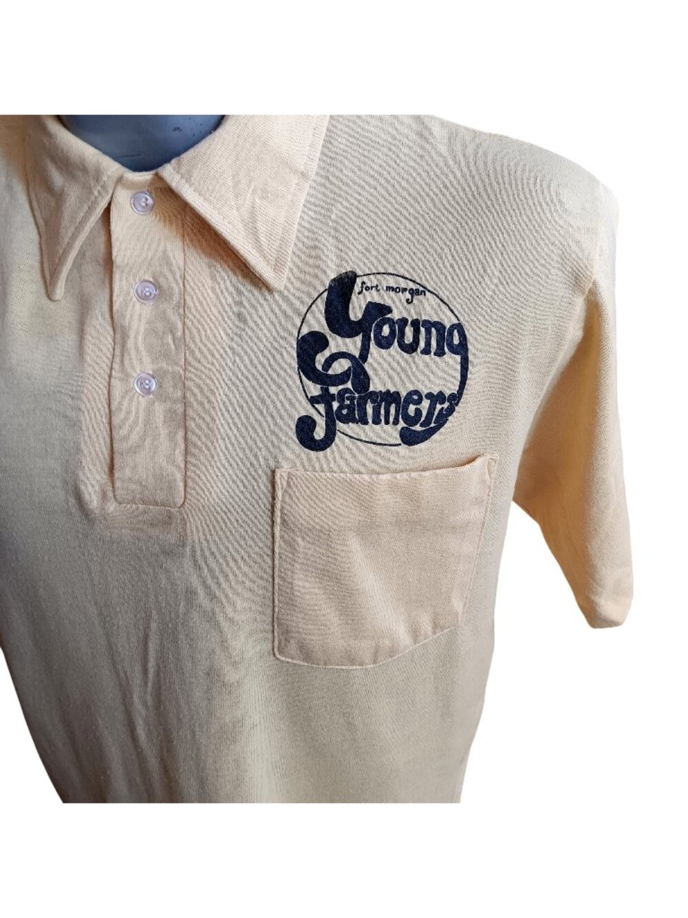 Men's Polo Shirt Large Vintage 1980's SINGLE STITCH FT MORGAN COLORADO FARMER